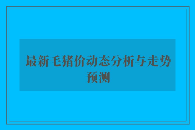 最新毛猪价动态分析与走势预测